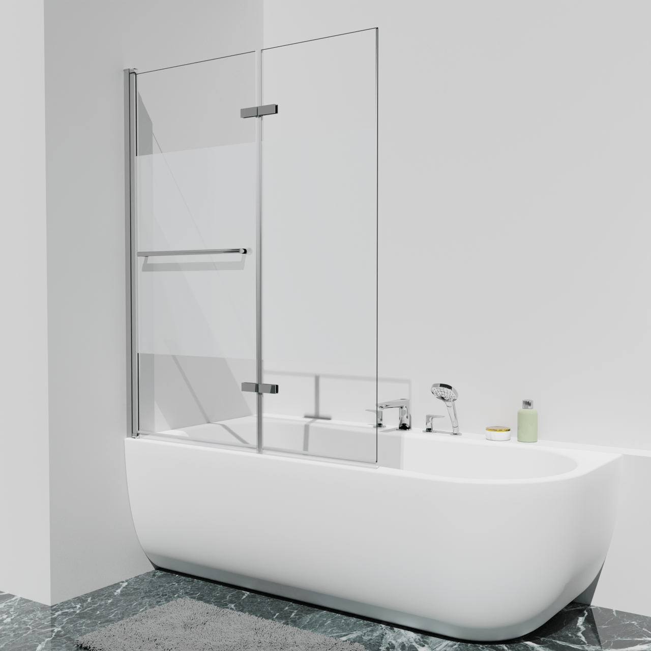 Luca Varess Kuresa pare-baignoire pliant en 2 pièces 120 cm verre transparent avec bande matte profil chrome brillant