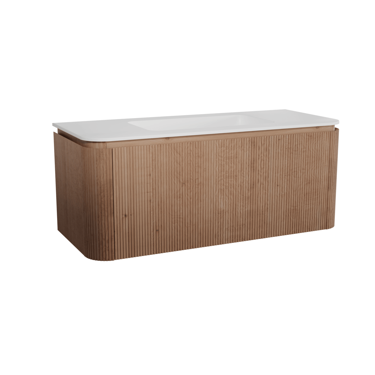 Balmani Moon meuble salle de bains suspendu 130 x 55 cm chêne naturel avec Moon plan simple en solid surface blanc mat, Nervure droite symétrique verticale