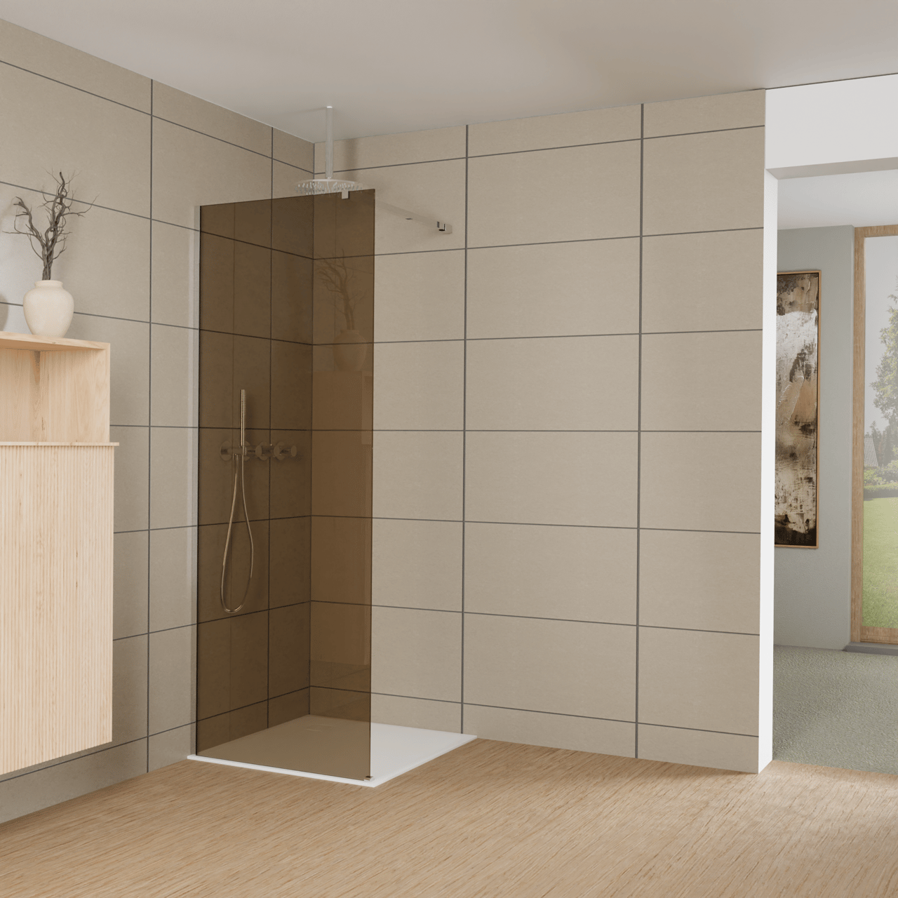 Balmani Modular Walk-In Dusche: 80 x 200 cm, Bronze Glas, inklusive Coating, Profil Chrom glänzend