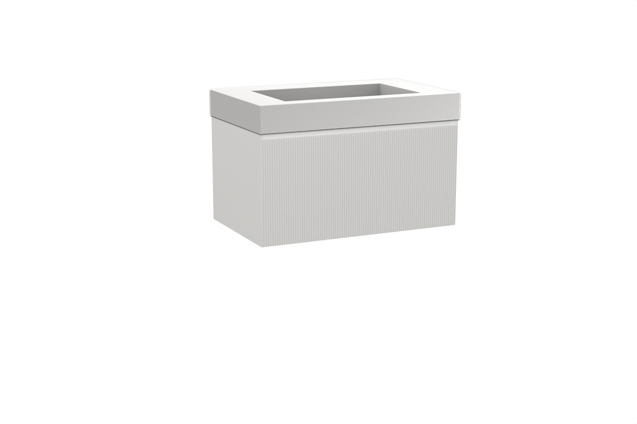 Balmani Fila hängendes Möbelstück Set: 90 x 55 cm, Weiß matt, mit Modus Einzelwaschtisch, Solid Surface, Weiß matt, Vertikale symmetrische gerade Rippe