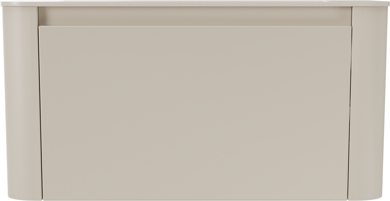 Storke Soft zwevend badkamermeubel 100 x 46 cm Sand mat met Mata Soft enkele wastafel in solid surface beige granita