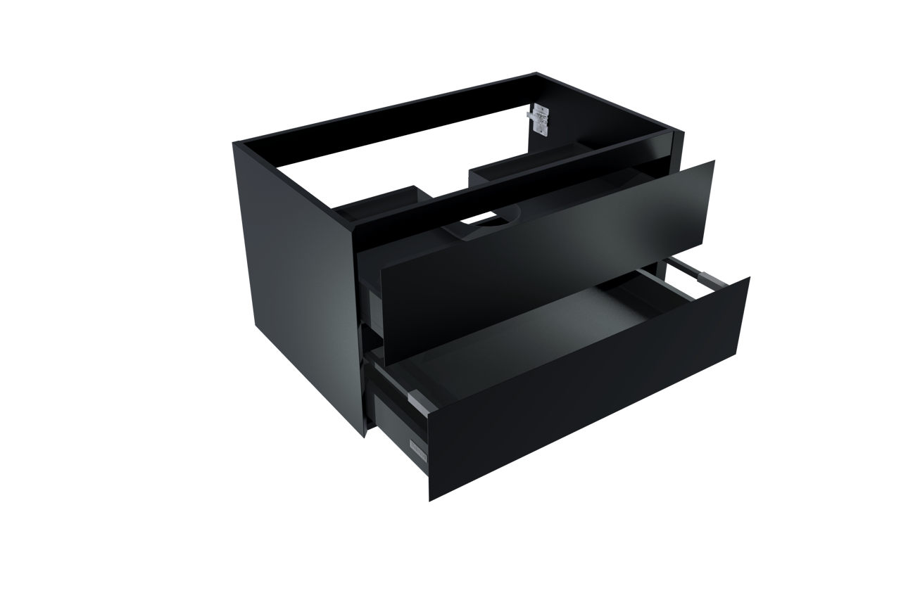 Balmani Mitra hängender Waschbeckenunterschrank: 90 x 55 cm, Schwarz Matt, 2 Schubladen