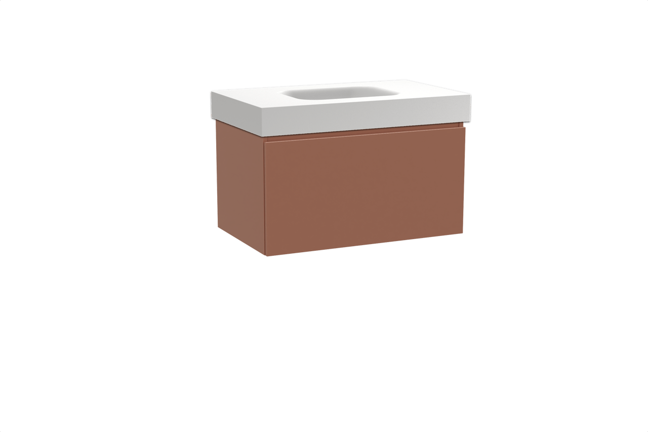 Balmani Sfera hängendes Möbelstück Set: 90 x 55 cm, Cotto, mit Arcato Einzelwaschtisch, Solid Surface Weiß matt