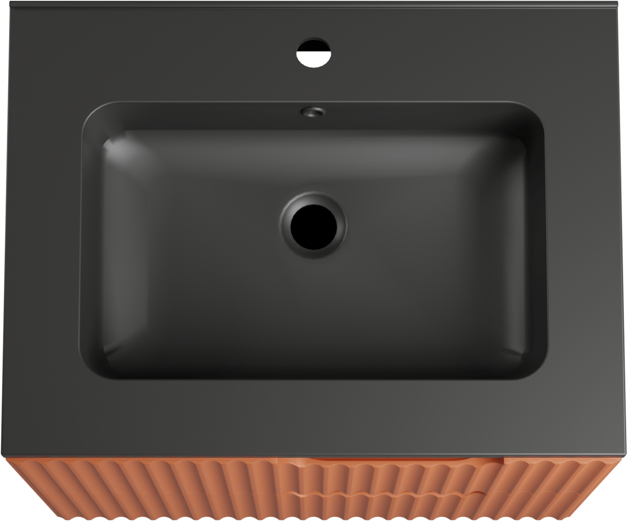 Linie Ribbo meuble salle de bains suspendu 60 x 46 cm cotto avec Vano plan simple en marbre composite noir mat, Nervure circulaire symétrique verticale