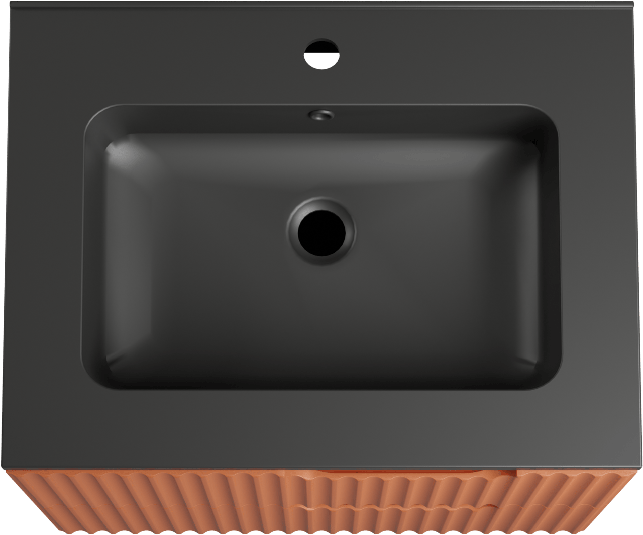 Linie Ribbo hängendes Möbelstück Set: 60 x 46 cm, Cotto, mit Vano Einzelwaschtisch, Marmorkomposit, Schwarz matt, Vertikale symmetrische runde Rippe