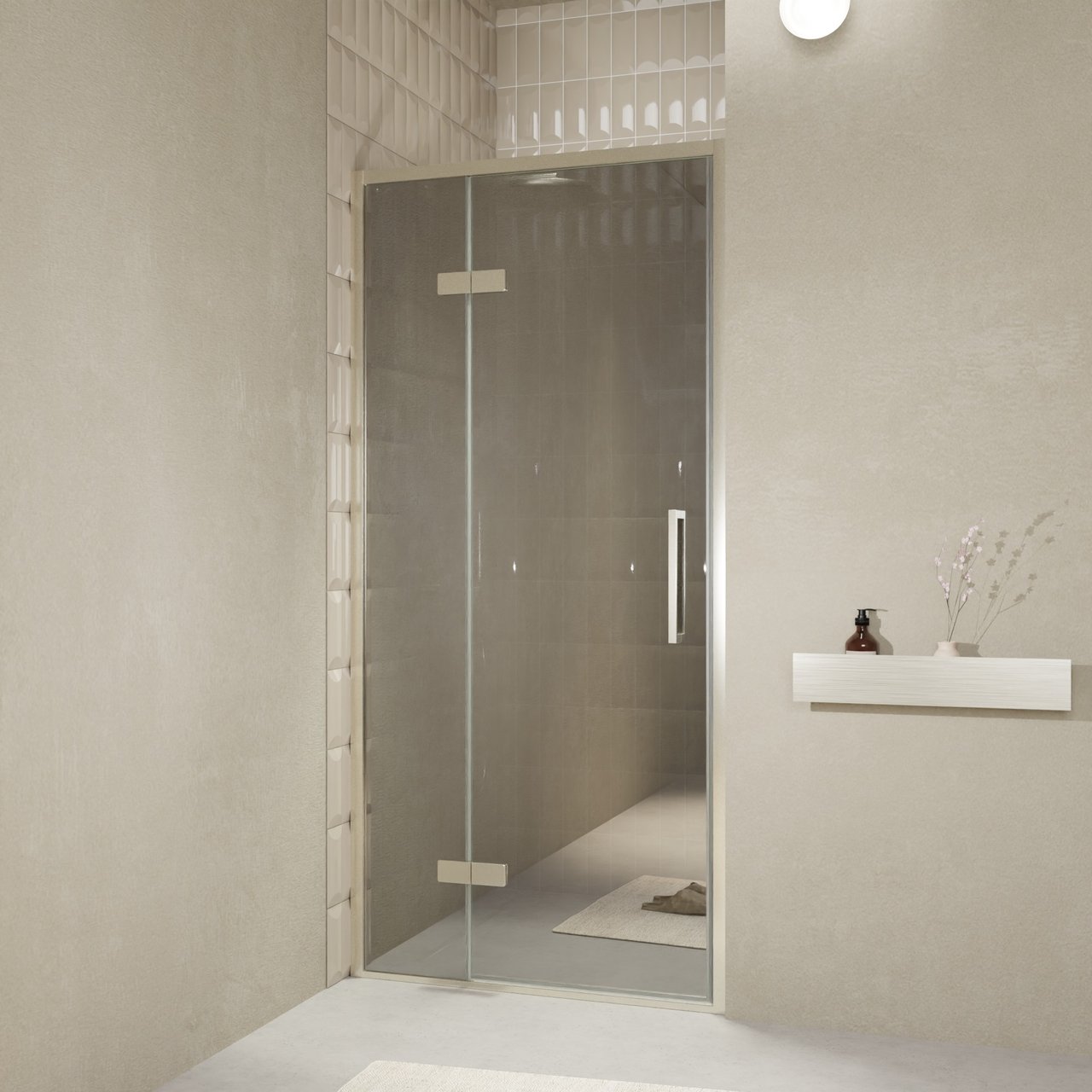 Balmani Senses Design porte pivotante à gauche 100 cm x 210 cm verre Miroir Reflex, Profil Brushed CoolMetal, coating inclus