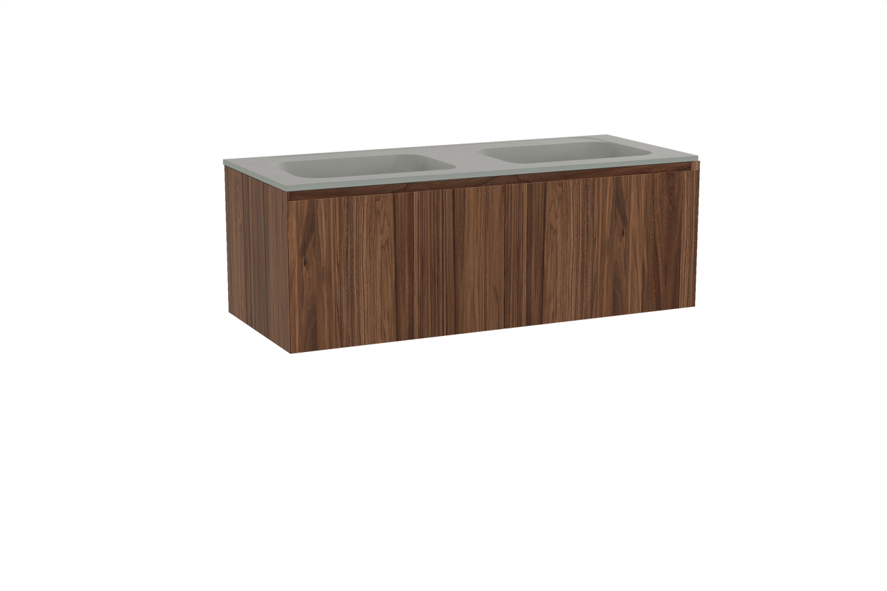 Balmani Idra meuble salle de bains suspendu 135 x 55 cm noyer avec Tablo Strada double vasque en marbre composite soie grise