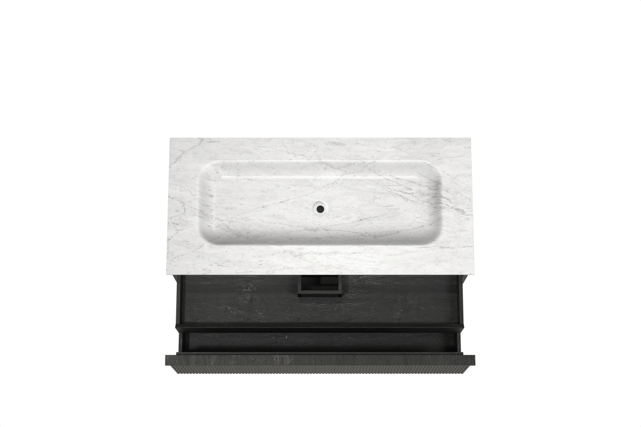 Balmani Forma meuble salle de bains suspendu 120 x 55 cm chêne noir avec Tablo Arcato plan simple en marbre carrare, Nervure droite symétrique verticale