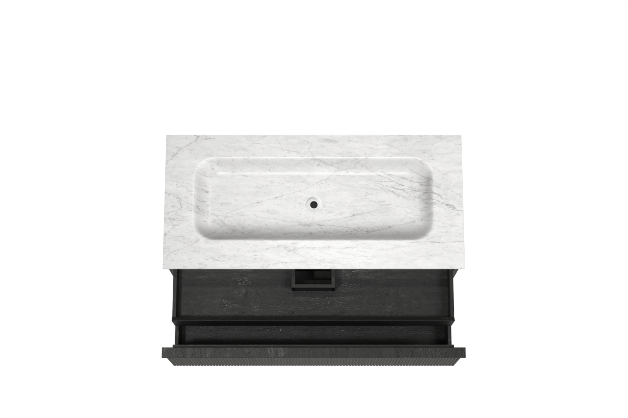 Balmani Forma meuble salle de bains suspendu 120 x 55 cm chêne noir avec Tablo Arcato plan simple en marbre carrare, Nervure droite symétrique verticale