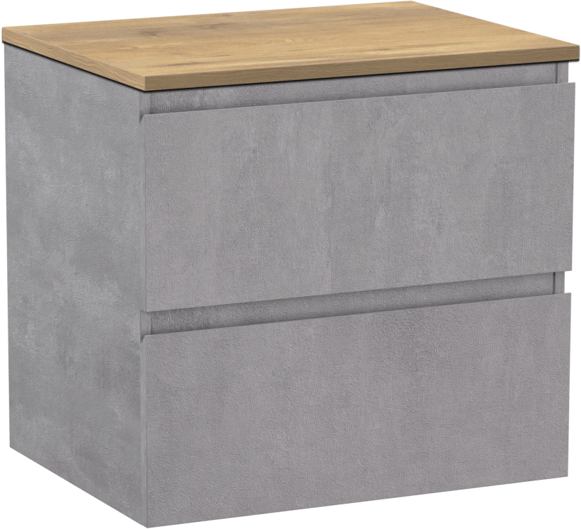 Linie Lado zwevend badmeubel 60 x 46 cm beton donkergrijs met Lado enkel wastafelblad in melamine naturel eiken