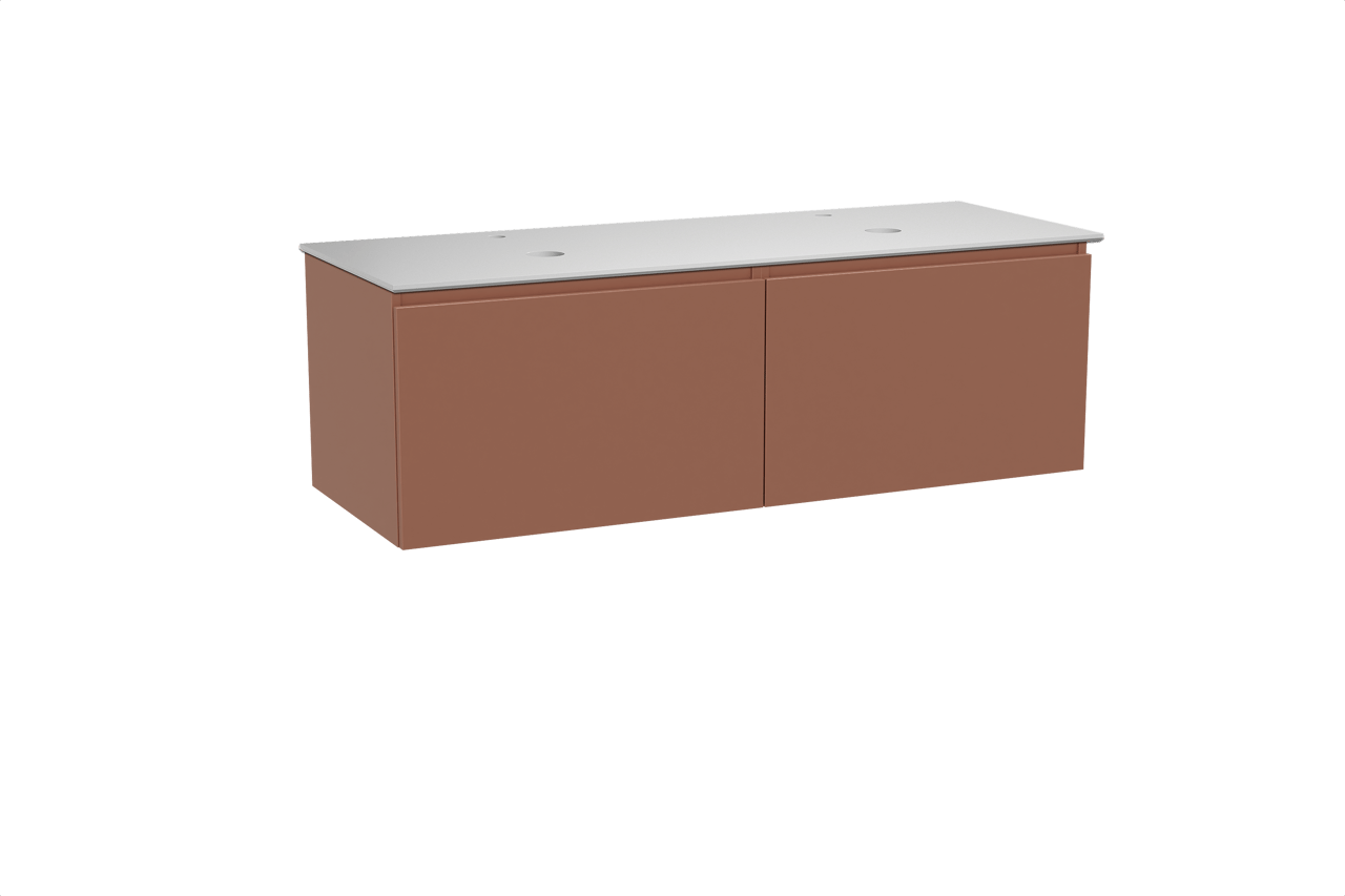 Balmani Sfera zwevend badkamermeubel 150 x 55 cm cotto met Facetta dubbel tablet in solid surface mat wit