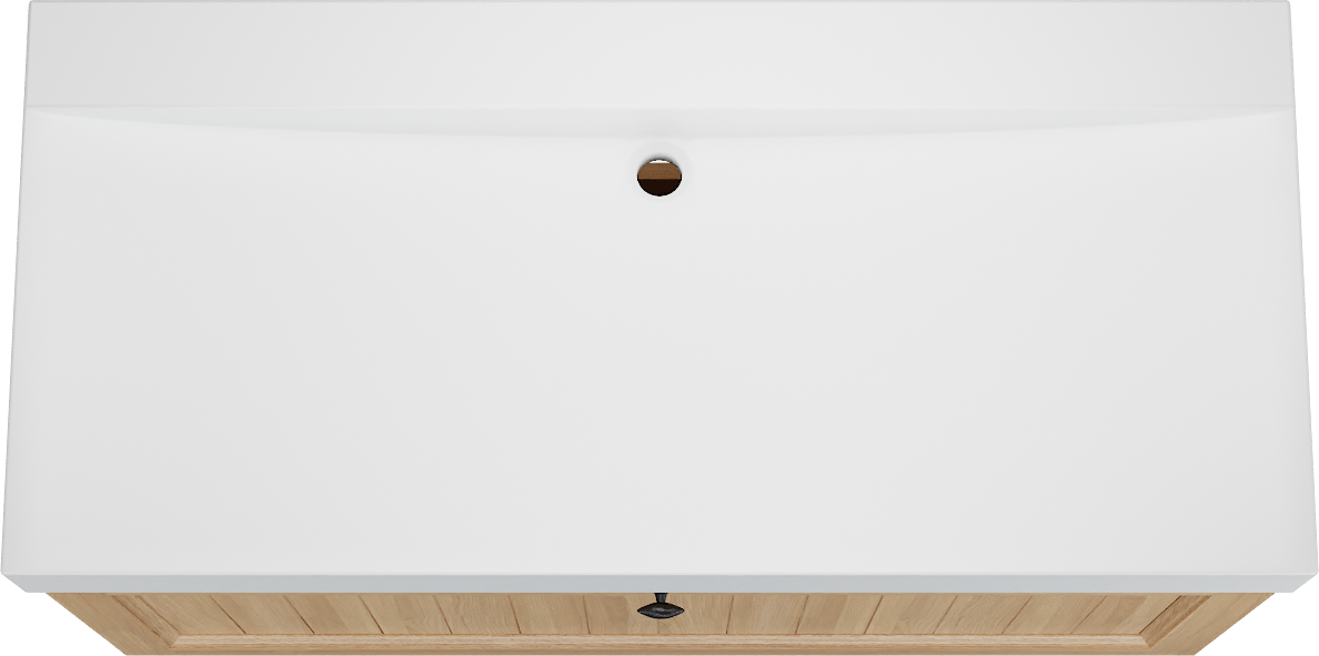 Balmani Lemon zwevend badmeubel 120 x 55 cm, fineer naturel eiken met Wave enkele wastafel voor 2 kraangaten in mat wit