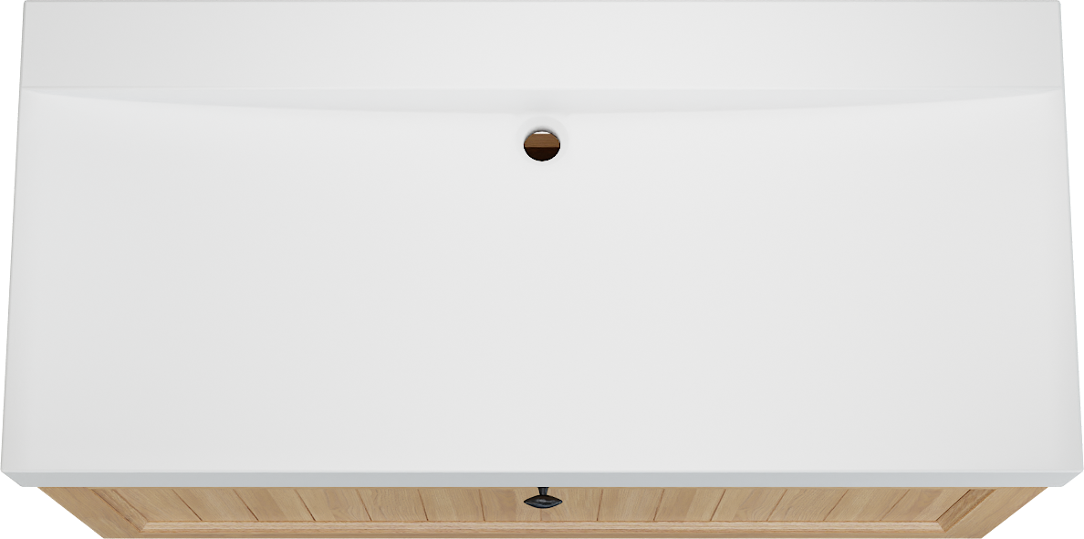 Balmani Lemon meuble salle de bains suspendu 120 x 55 cm, placage chêne naturel avec Wave lavabo simple pour 2 trous de robinet en blanc mat