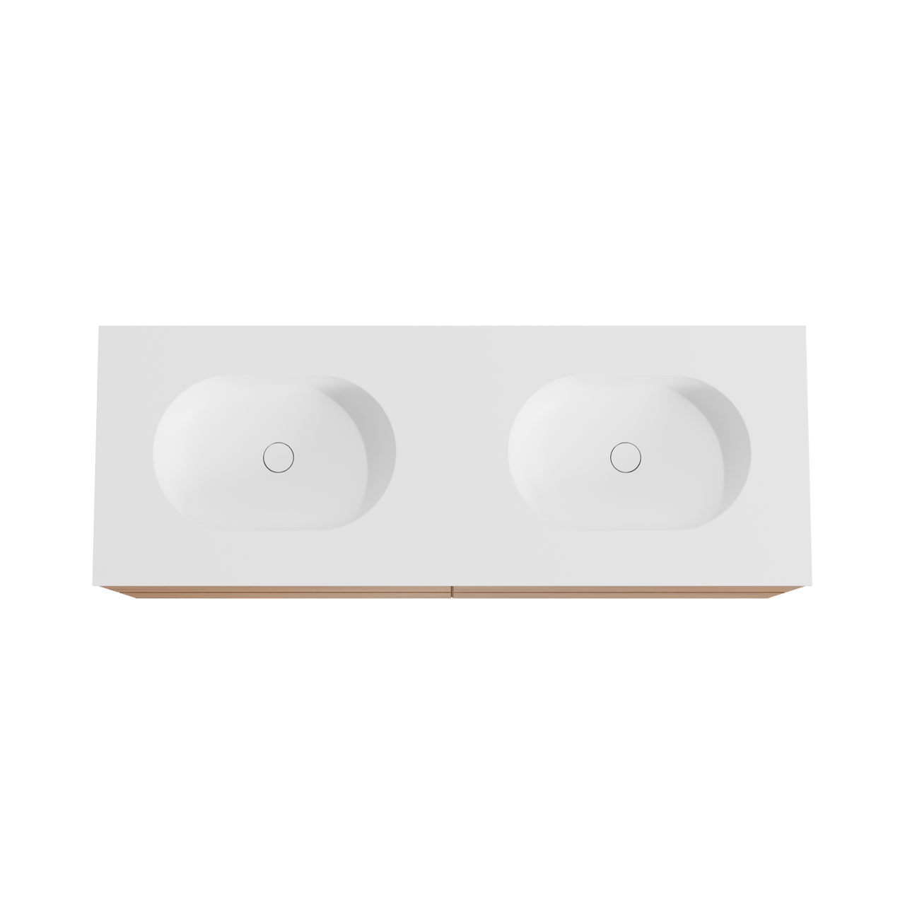 Balmani Mitra hängendes Möbelstück Set: 150 x 55 cm, Teak, mit Tablo Oval Doppelwaschtisch, Solid Surface Weiß matt