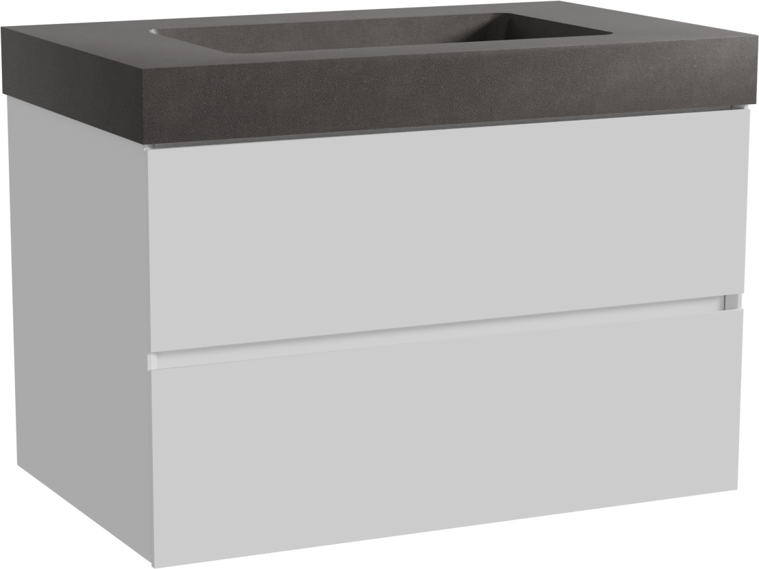 Storke Edge meuble salle de bains à poser 85 x 52 cm blanc brillant avec Scuro High plan simple en quartz noir mat