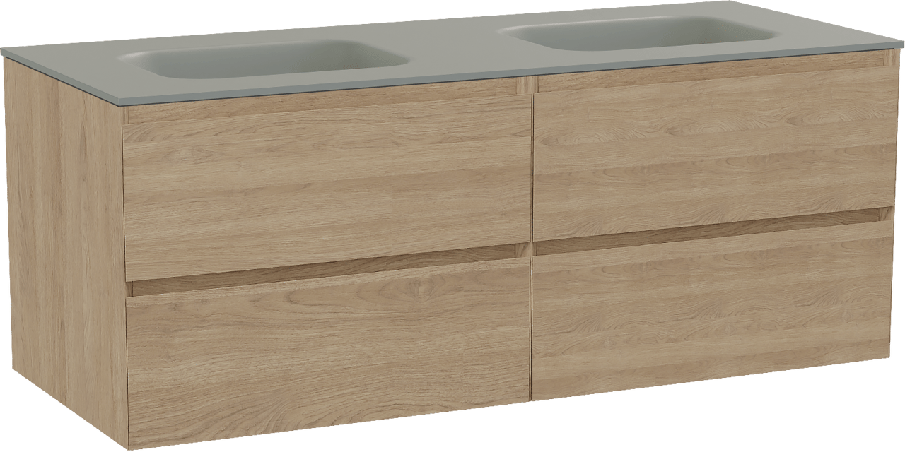 Balmani Mitra meuble salle de bains suspendu 135 x 55 cm chêne naturel avec Tablo Arcato double vasque en solid surface gris pierre