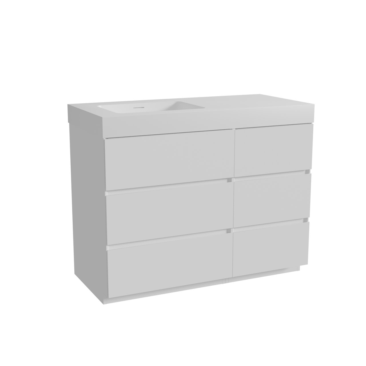 Storke Edge freistehendes Möbelstück Set: 110 x 52 cm, Weiß matt, mit Mata High Waschtisch links, Solid Surface Weiß matt