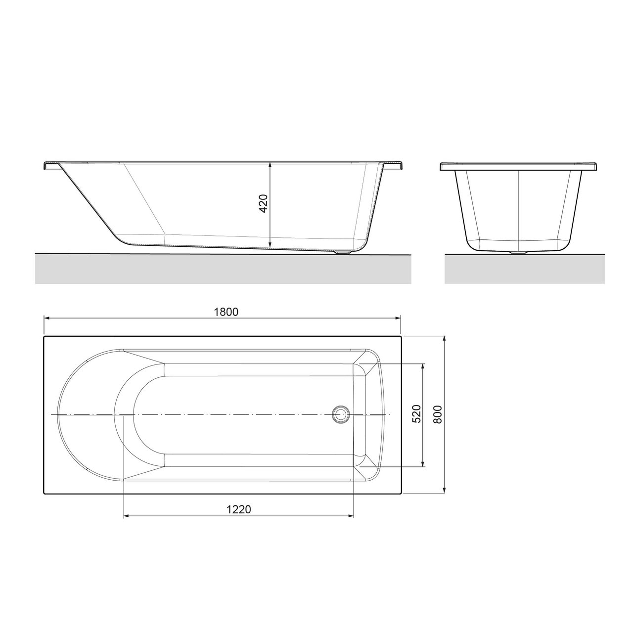 Luca Varess Snello 1 Person Einbaubadewanne, 180 x 80 cm, Acryl, weiß matt