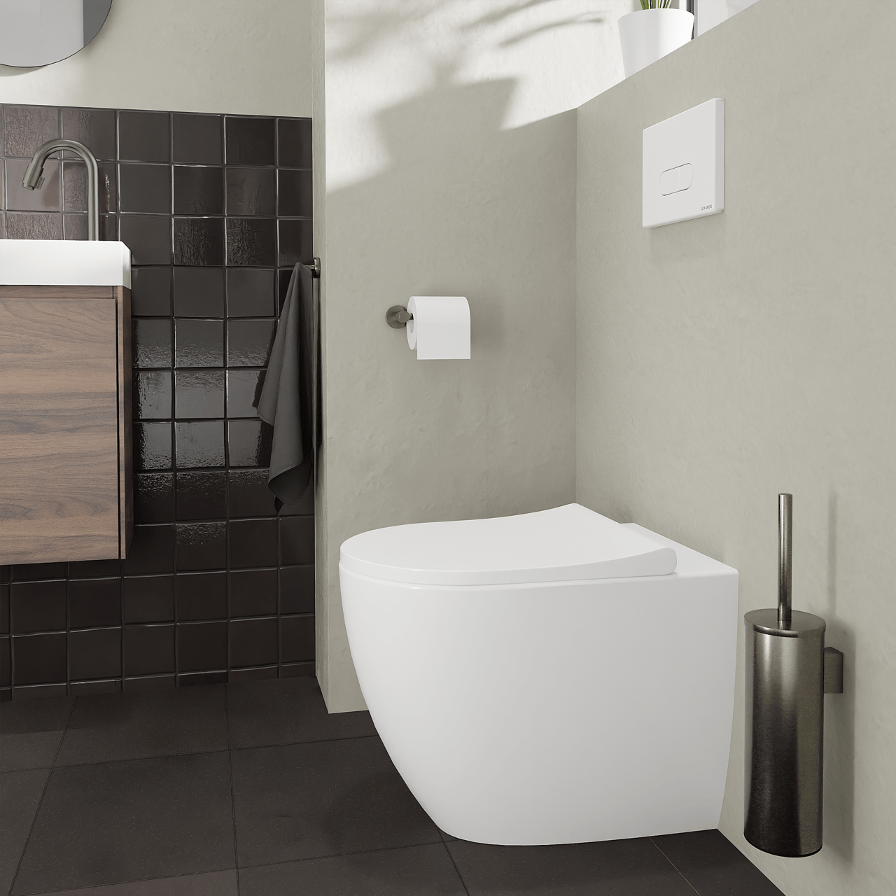 Luca Varess Vinto Stand WC: Weiß Glänzend, spülrandlos, Back-to-Wall System