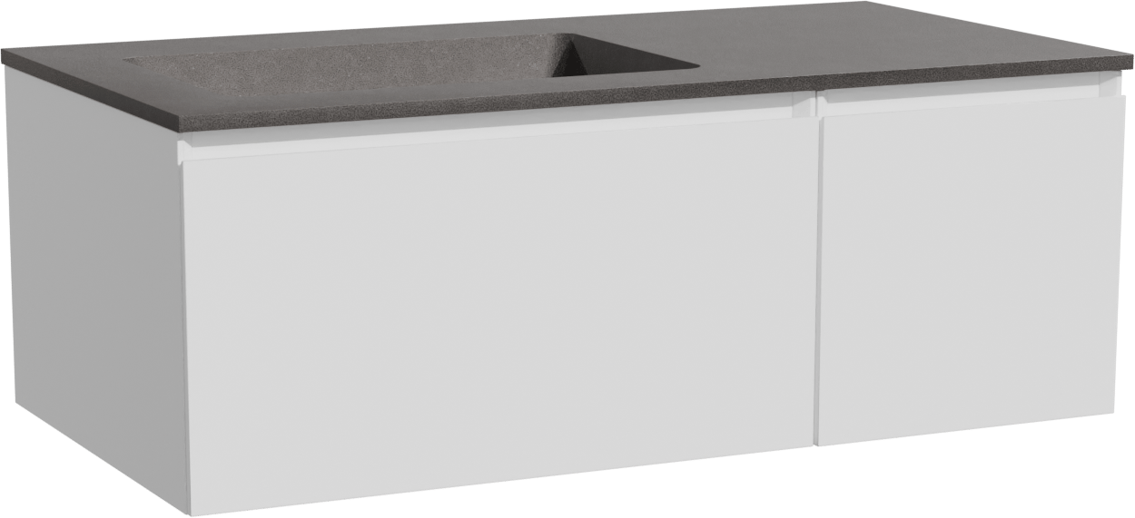 Storke Edge meuble salle de bains suspendu 100 x 52 cm blanc mat avec Scuro plan vasque asymétrique à gauche en quartz noir mat