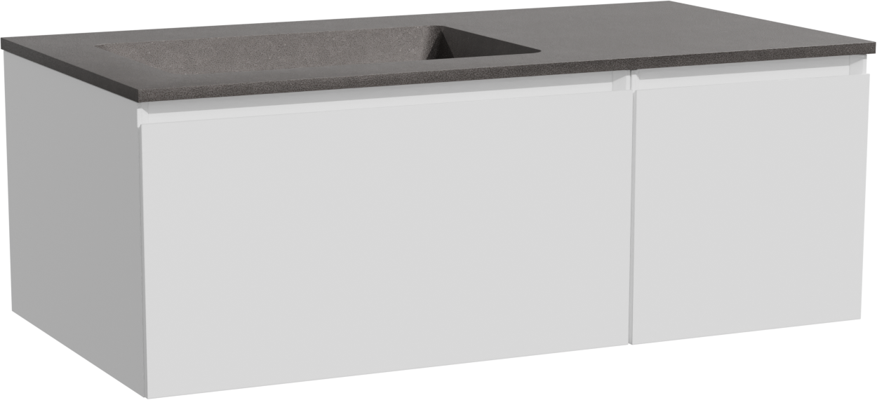 Storke Edge meuble salle de bains suspendu 100 x 52 cm blanc mat avec Scuro plan vasque asymétrique à gauche en quartz noir mat