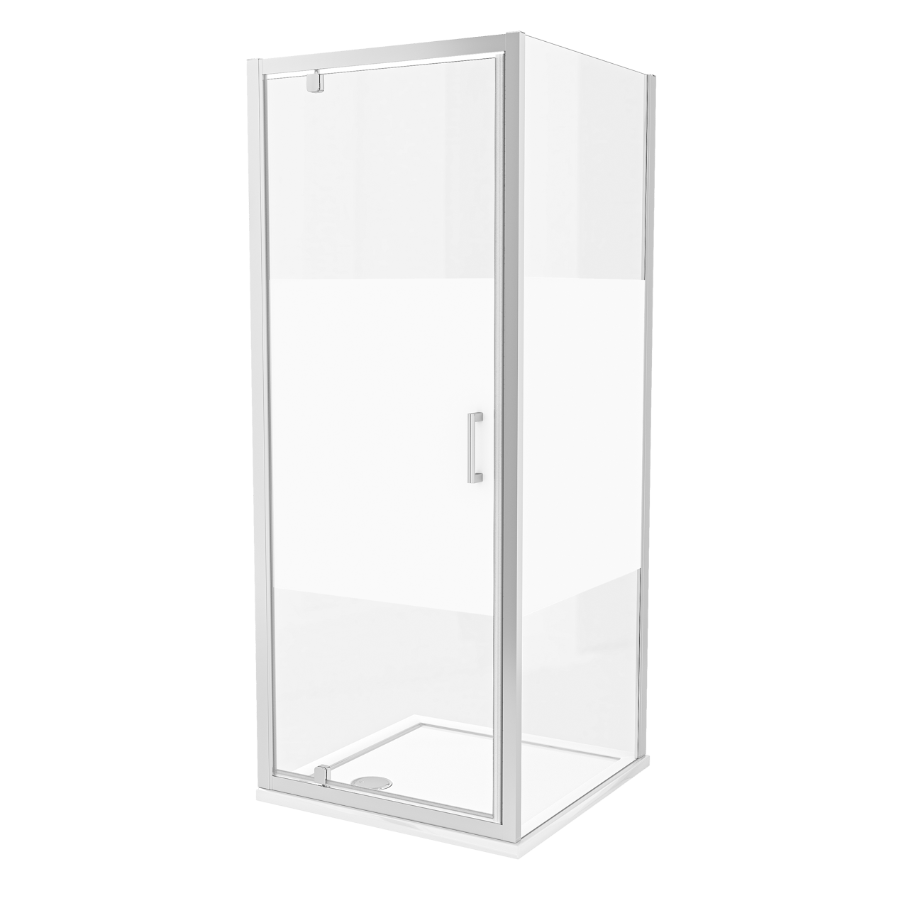 Luca Varess Vidor Eckdusche: Drehtür, 80 x 80 cm, Klarglas mit mattiertem Streifen, Chromprofil