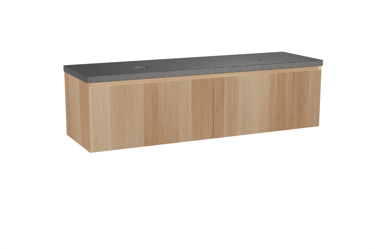 Balmani Idra meuble salle de bains suspendu 180 x 55 cm chêne naturel avec Rock tablette double en granit noir