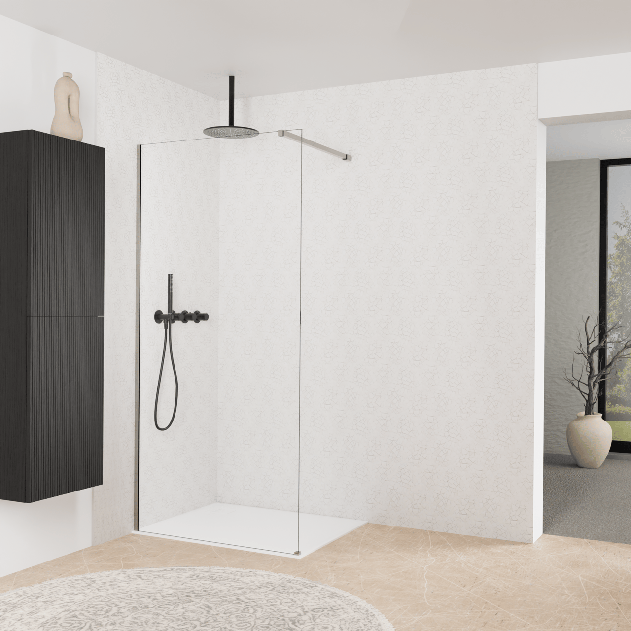 Balmani Modular douche à l'italienne: 100 x 200 cm, Verre transparent, Profil Brushed Inox