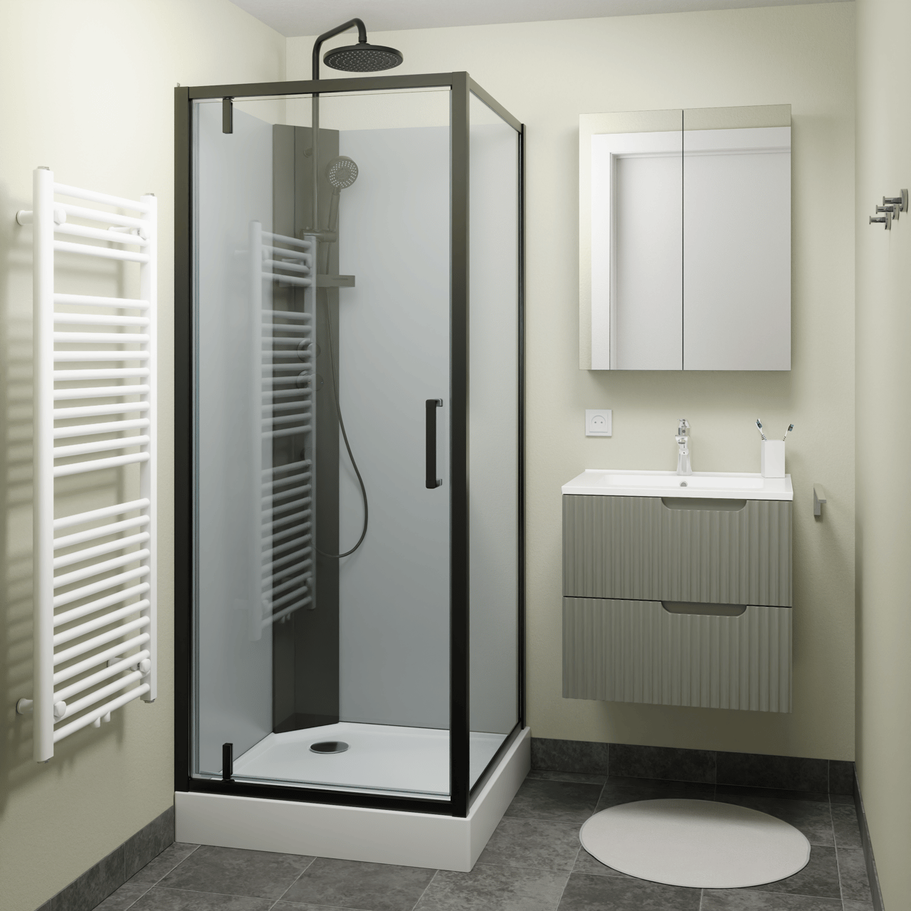 Linie Salta complete douchecabine met draaideuren 80 x 80 cm helder glas zwart profiel met kraan