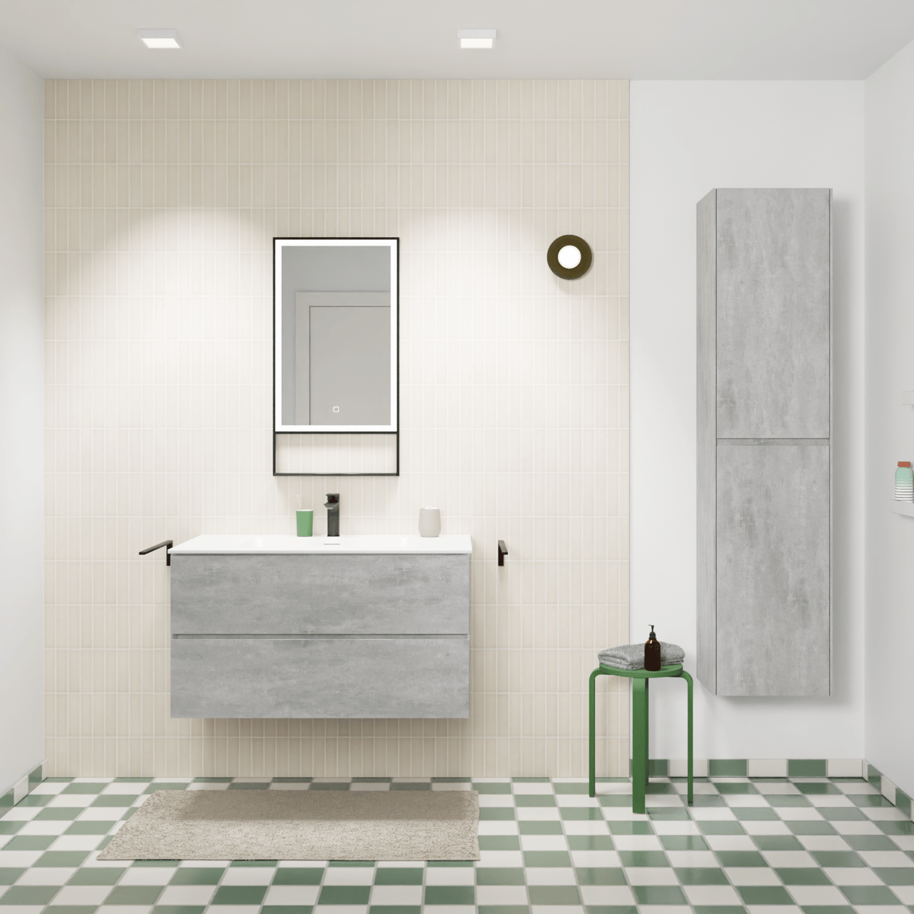 Storke Edge meuble salle de bains suspendu 95 x 52 cm béton gris foncé avec Mata plan simple en solid surface blanc mat