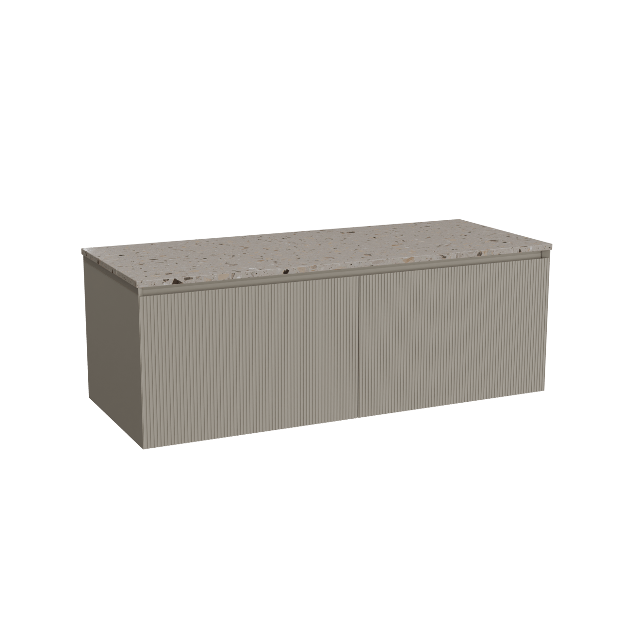 Balmani Fila meuble salle de bains suspendu 135 x 55 cm gris pierre avec Stretto tablette simple ou double en terrazzo greige terrazzo, Nervure droite symétrique verticale