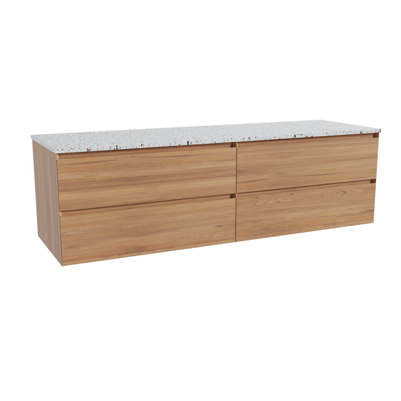 Balmani Mitra zwevend badkamermeubel 180 x 55 cm teak met Stretto enkel of dubbel tablet in mat wit/zwart terrazzo