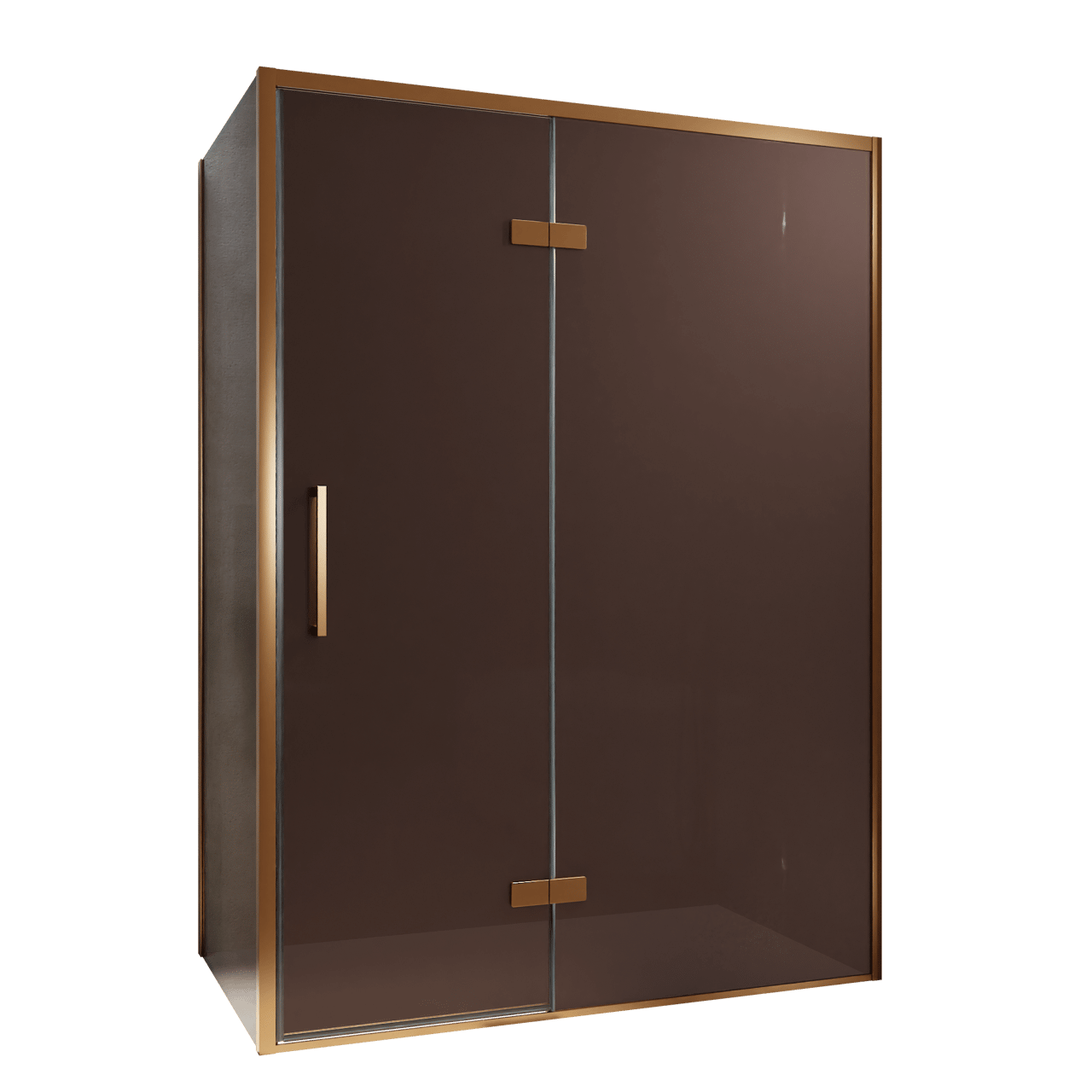 Balmani Senses Design douchecabine met rechtse draaideur en vaste zijwand, 140 x 90 cm, Brons, Brushed Rosegold profielen, met coating