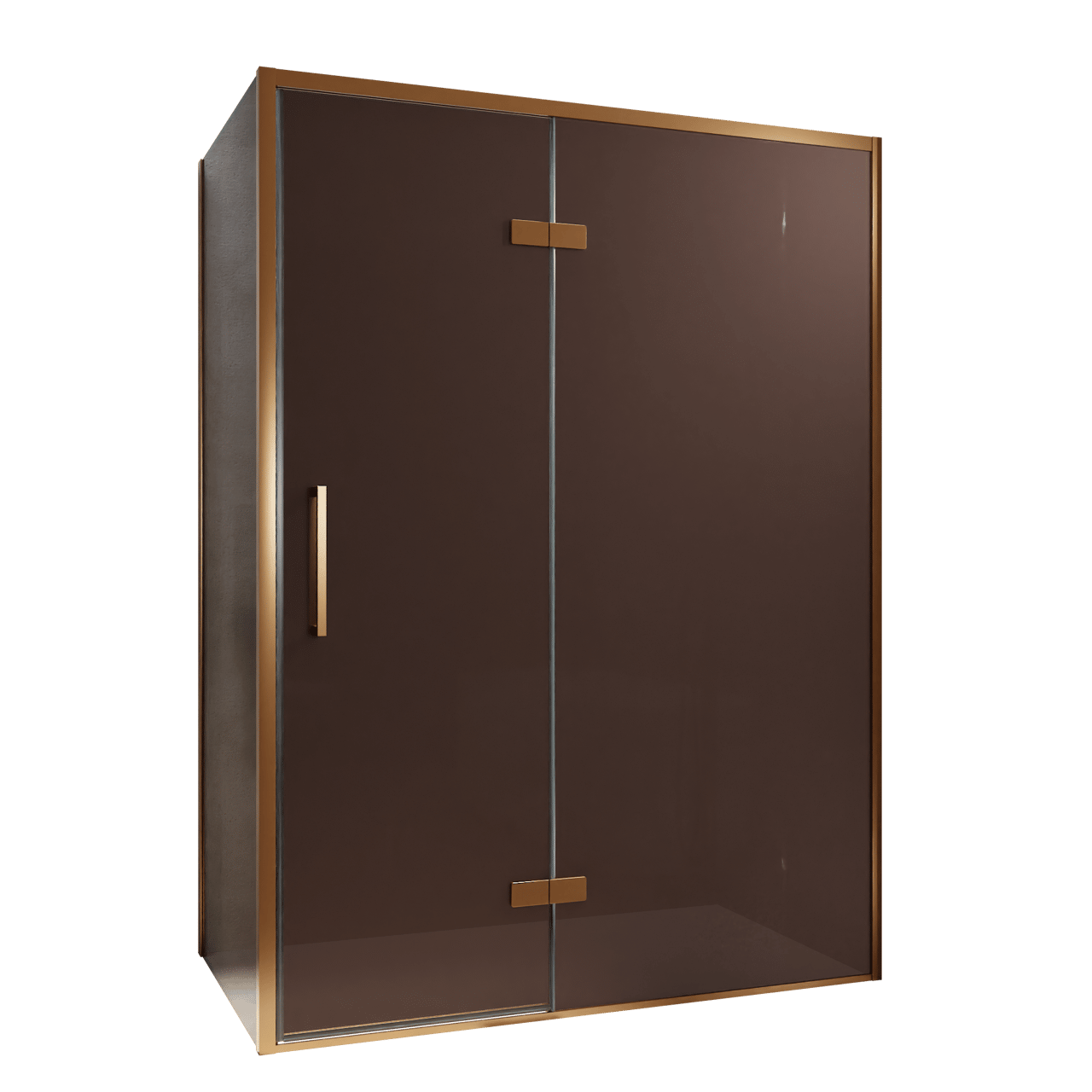 Balmani Senses Design douche en coin avec porte pivotante à droite et paroi latérale fixe, 140 x 80 cm, Bronze, Profil Brushed Rosegold, coating inclus, coating inclus
