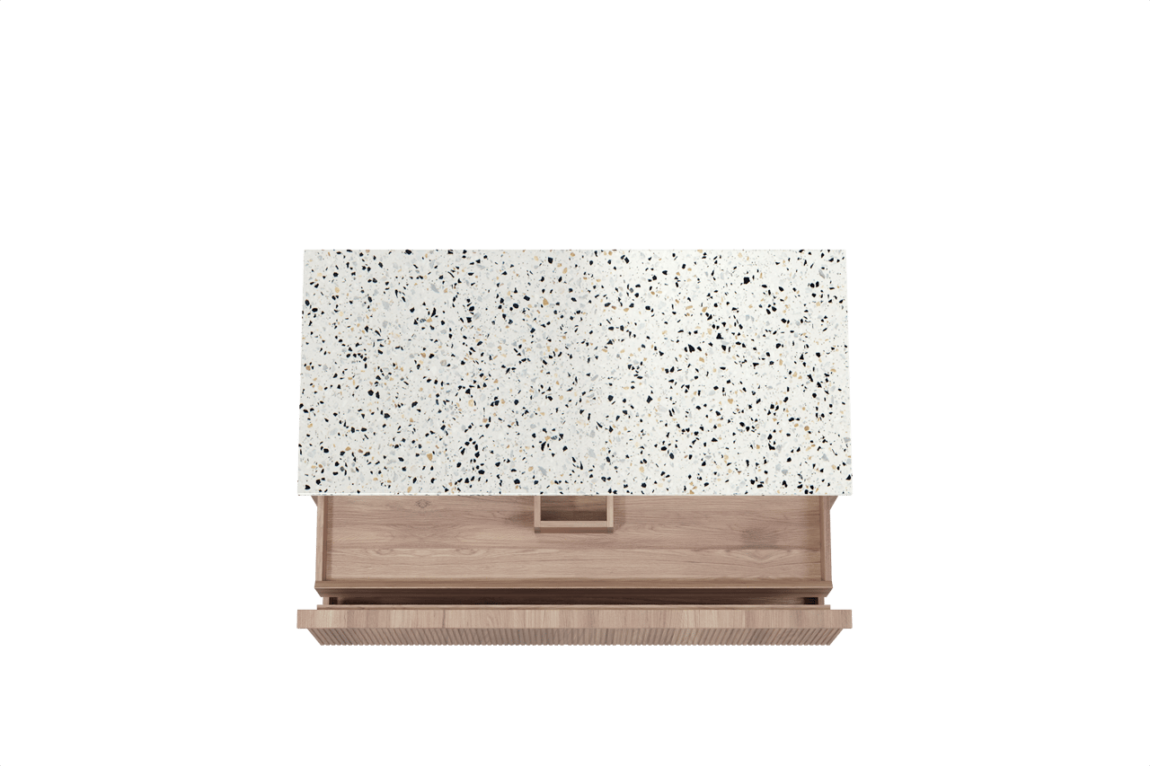 Balmani Forma meuble salle de bains suspendu 120 x 55 cm teck avec Stretto tablette simple ou double en blanc/noir mat terrazzo, Nervure droite symétrique verticale