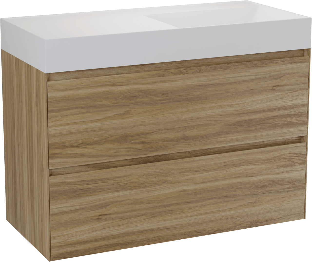 Balmani Mitra Compact meuble salle de bains suspendu 100 x 46 cm chêne sauvage avec Argila vasque asymétrique droite en marbre composite blanc mat