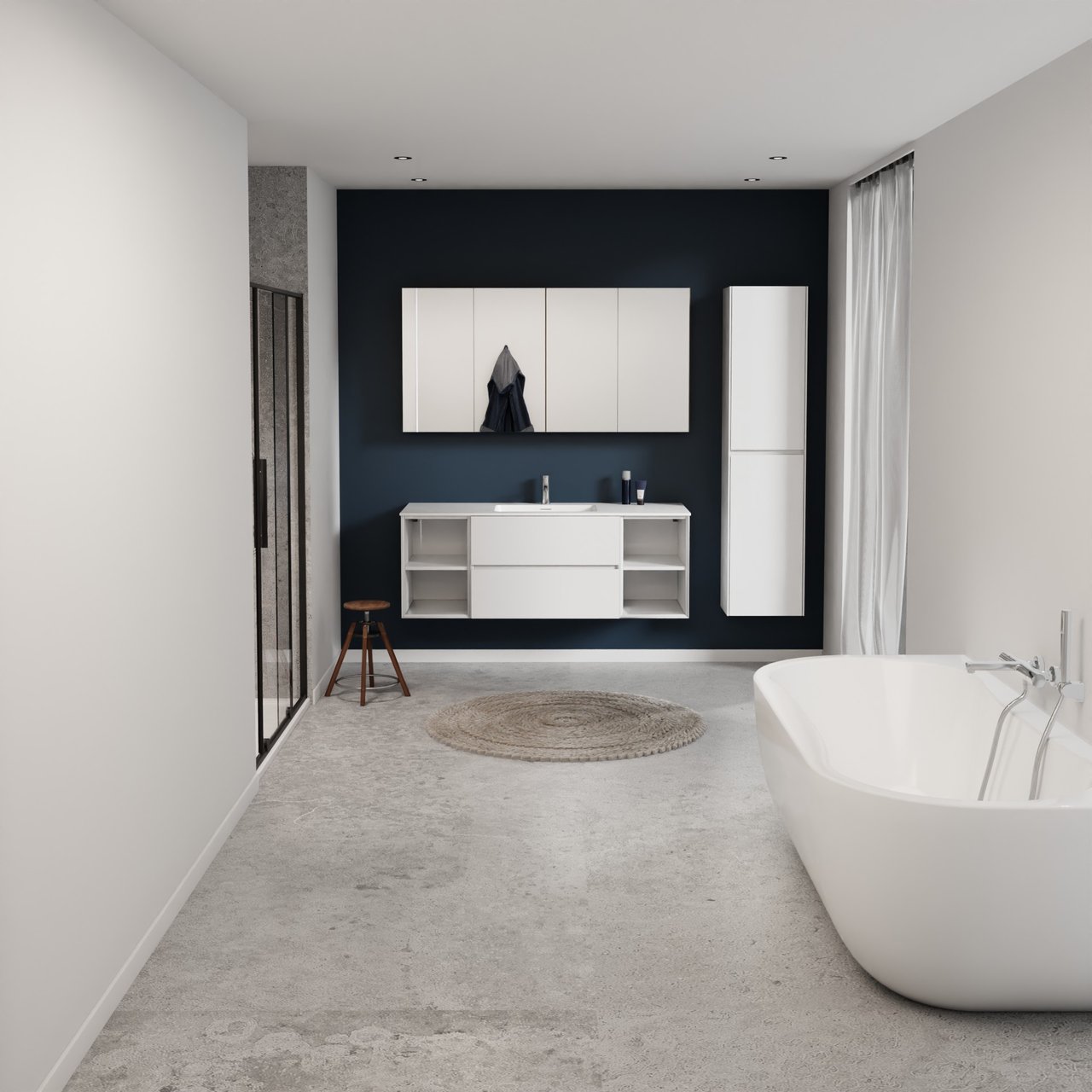 Storke Edge meuble salle de bains suspendu 145 x 52 cm blanc brillant avec Mata plan simple en solid surface blanc mat