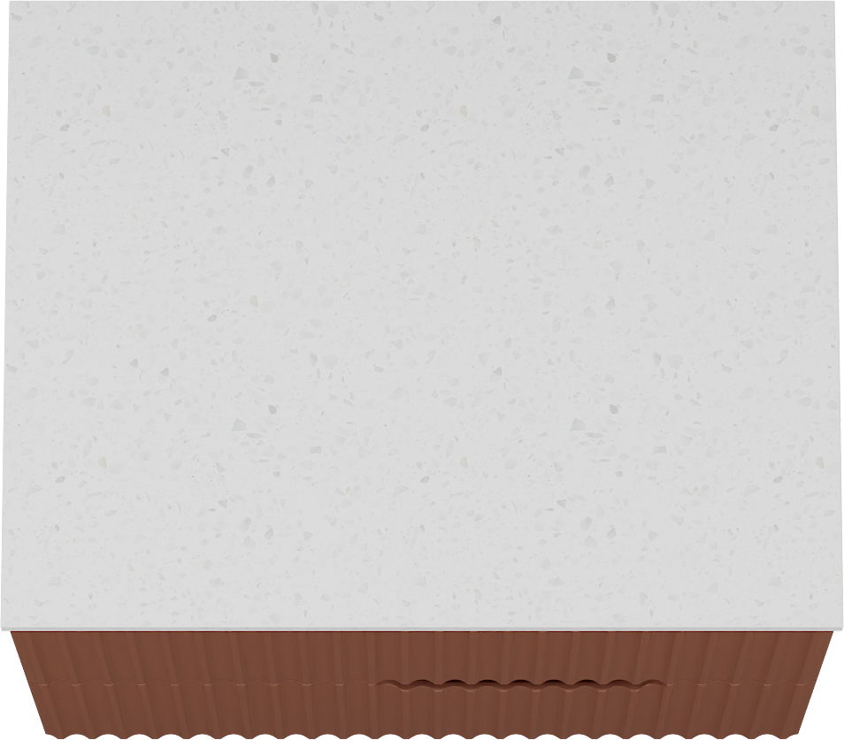 Linie Ribbo meuble salle de bains suspendu 60 x 46 cm cotto avec Lado tablette simple en mélaminé terrazzo blanc, Nervure circulaire symétrique verticale