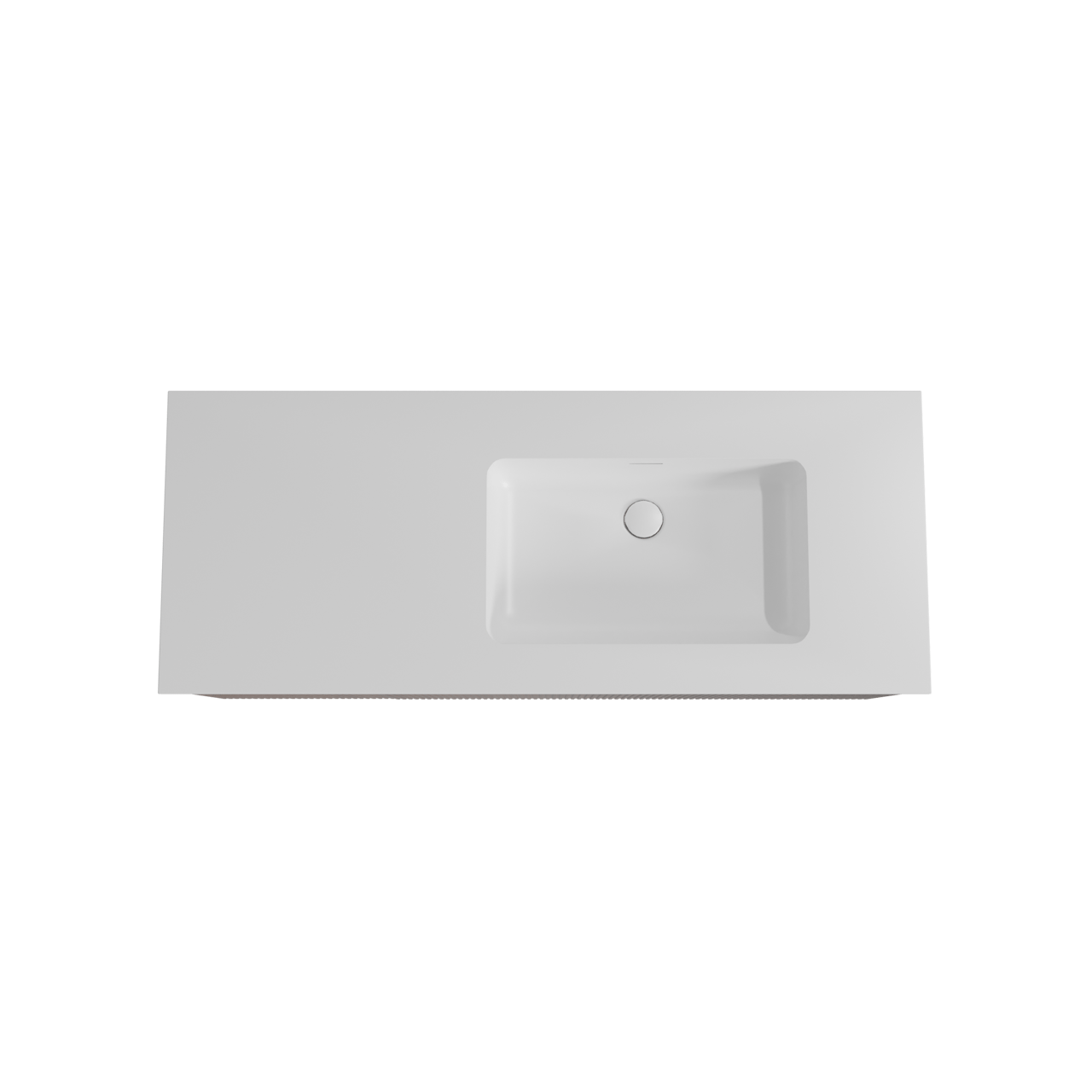 Storke Ribs zwevend badkamermeubel 130 x 52 cm notelaar met Mata asymmetrisch rechtse wastafel in solid surface mat wit, Verticale symmetrische rechte ribbel