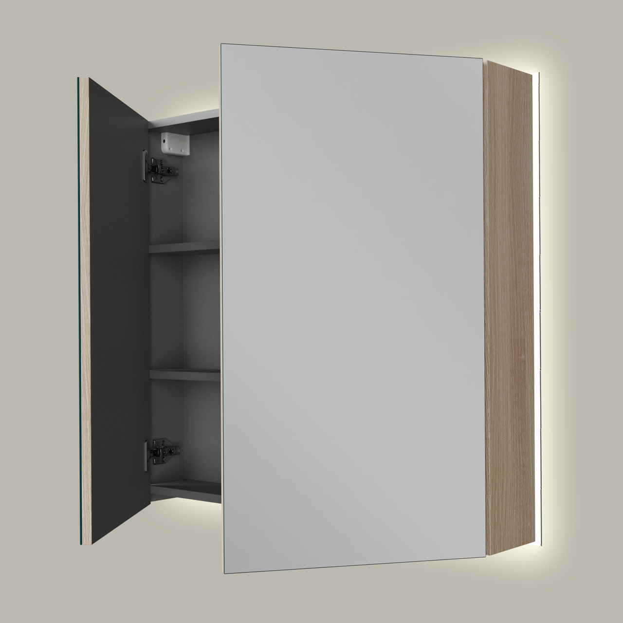 Linie Montro spiegelkast 80 x 75 cm lichte eik met spiegelverlichting