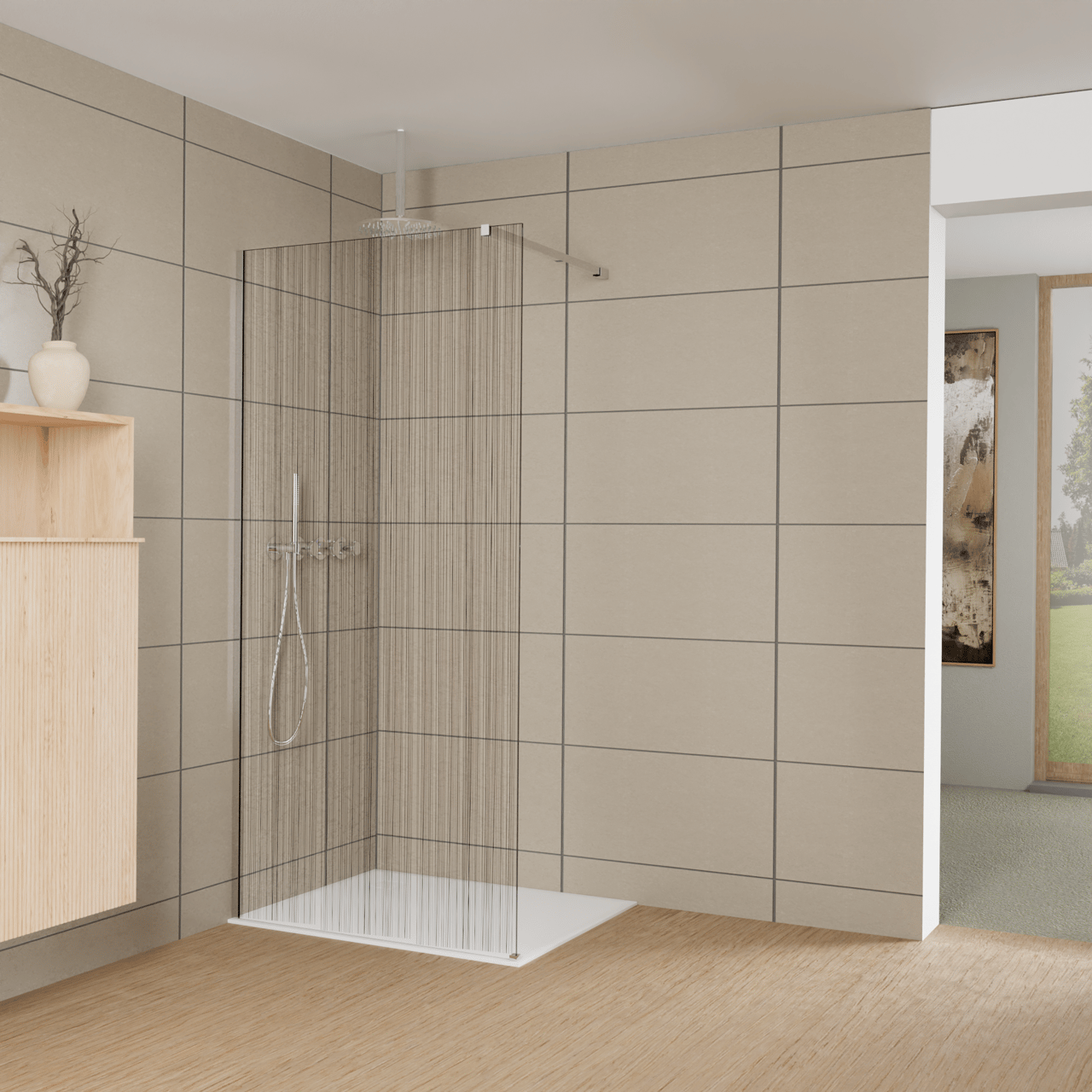 Balmani Modular douche à l'italienne: 100 x 200 cm, Mikado, Profil Chrome brillant