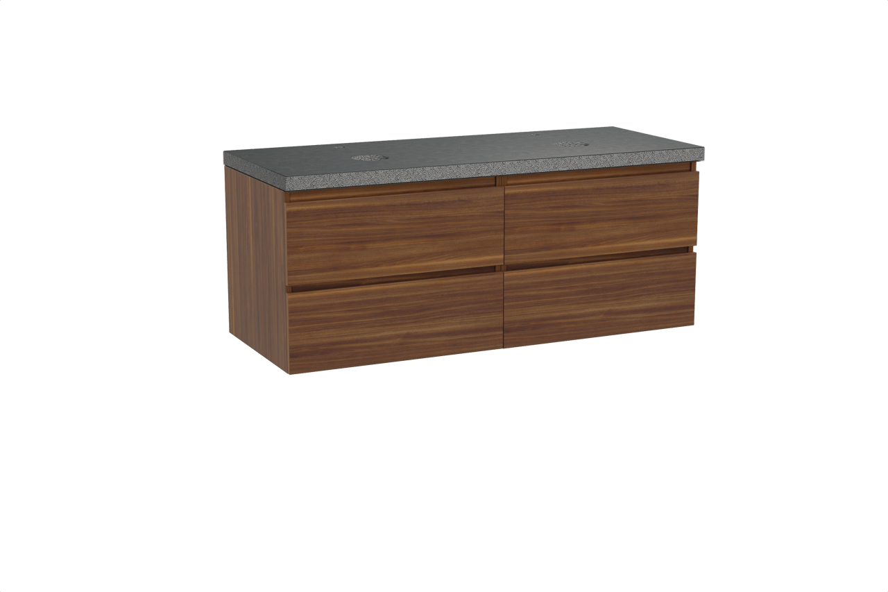 Balmani Lucida meuble salle de bains suspendu 135 x 55 cm noyer américain avec Rock tablette double en granit noir