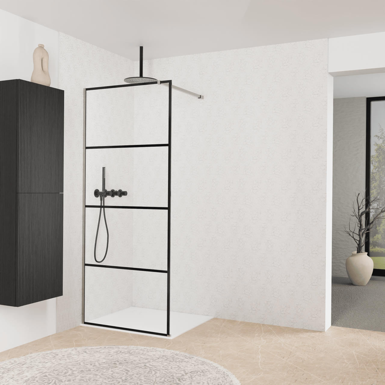 Balmani Modular inloopdouche: 90 x 200 cm, Lined, Brushed Inox profielen