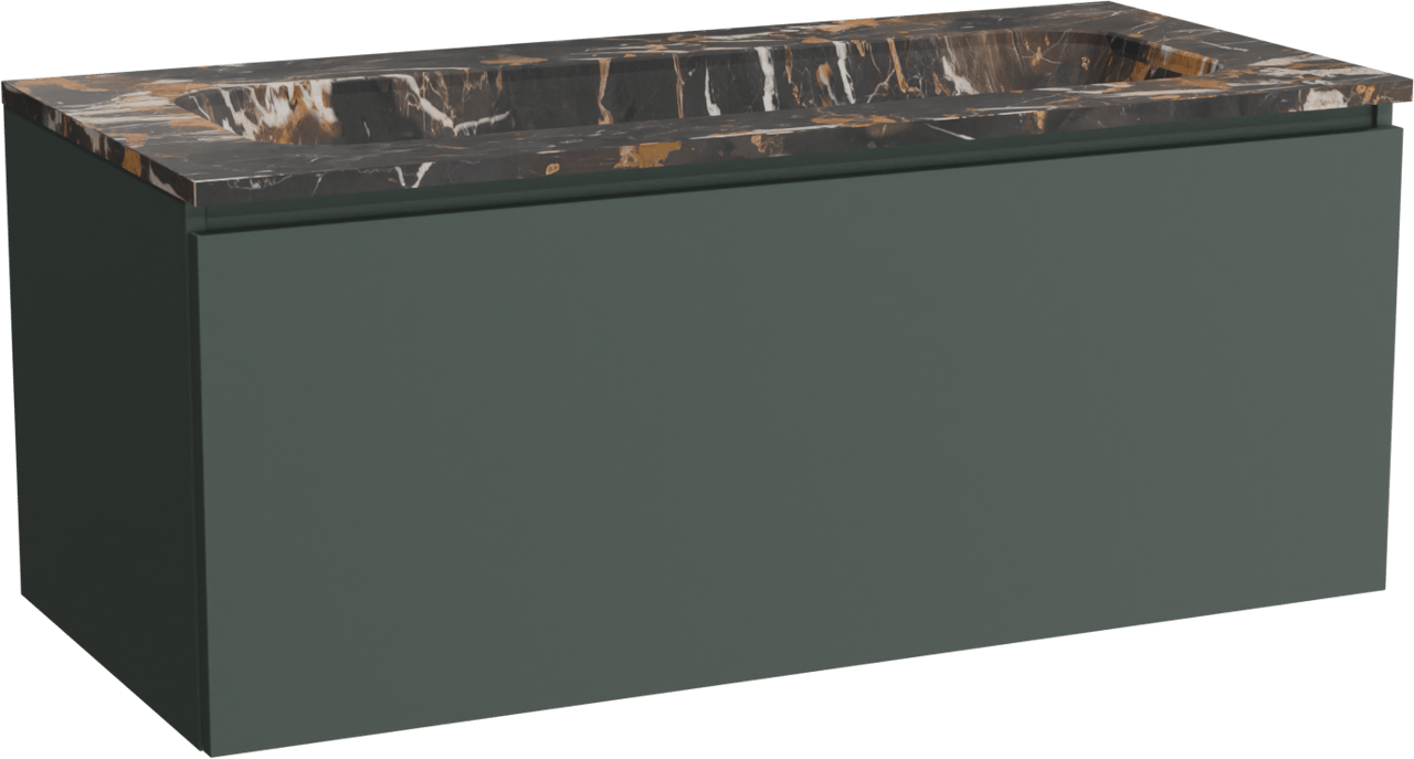 Balmani Sfera meuble salle de bains suspendu 120 x 55 cm forest avec Tablo Arcato lavabo simple pour 2 trous de robinet en marbre portoro gold