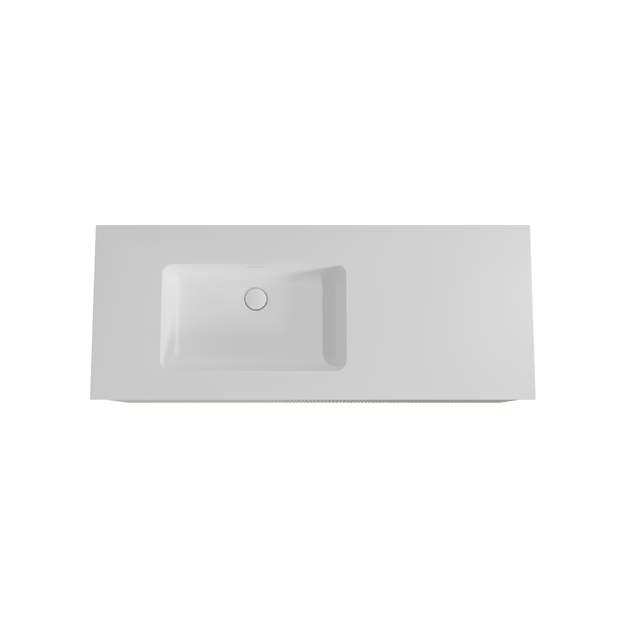 Storke Ribs zwevend badkamermeubel 130 x 52 cm zijdegrijs met Mata asymmetrisch linkse wastafel in solid surface mat wit, Verticale symmetrische rechte ribbel