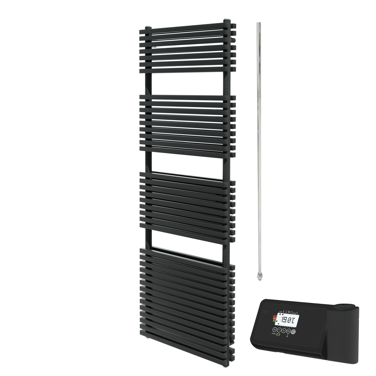 Vipera Vesuvio sèche-serviettes Doublé 60 x 180 cm chauffage électrique noir mat raccordement latéral et central possible 1.500W, résistance incluse