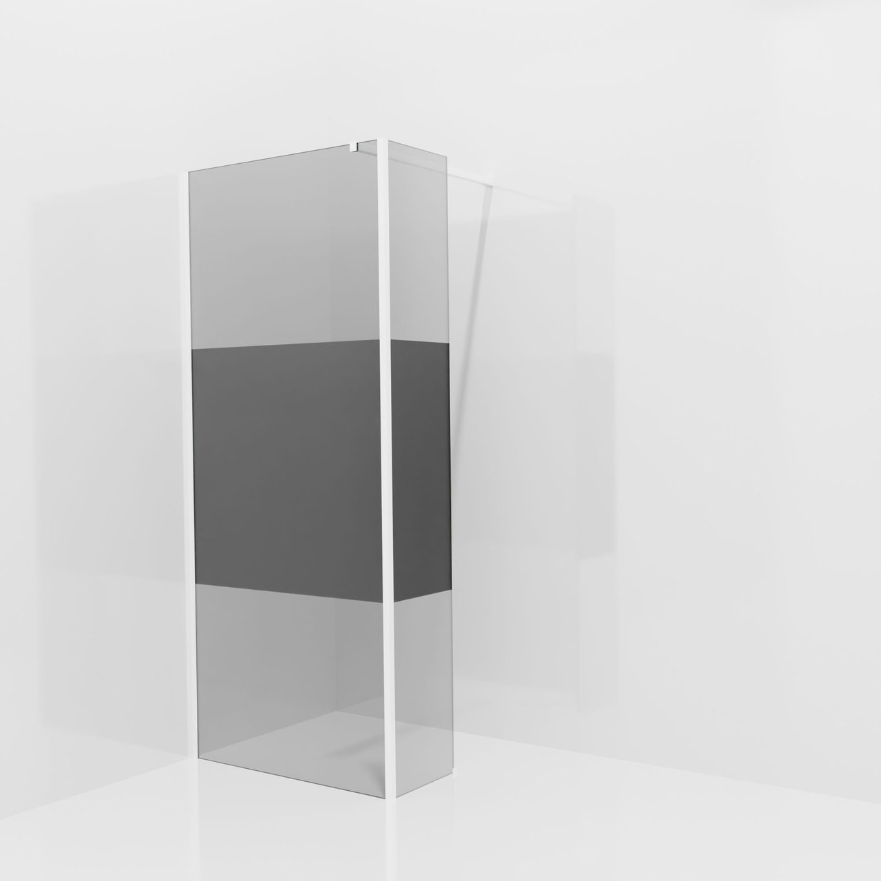 Balmani Modular Walk-In Dusche mit fester Seitenwand: 90 x 200 cm, Rauchglas mit mattiertem Streifen, inklusive Coating, Profil Weiß matt