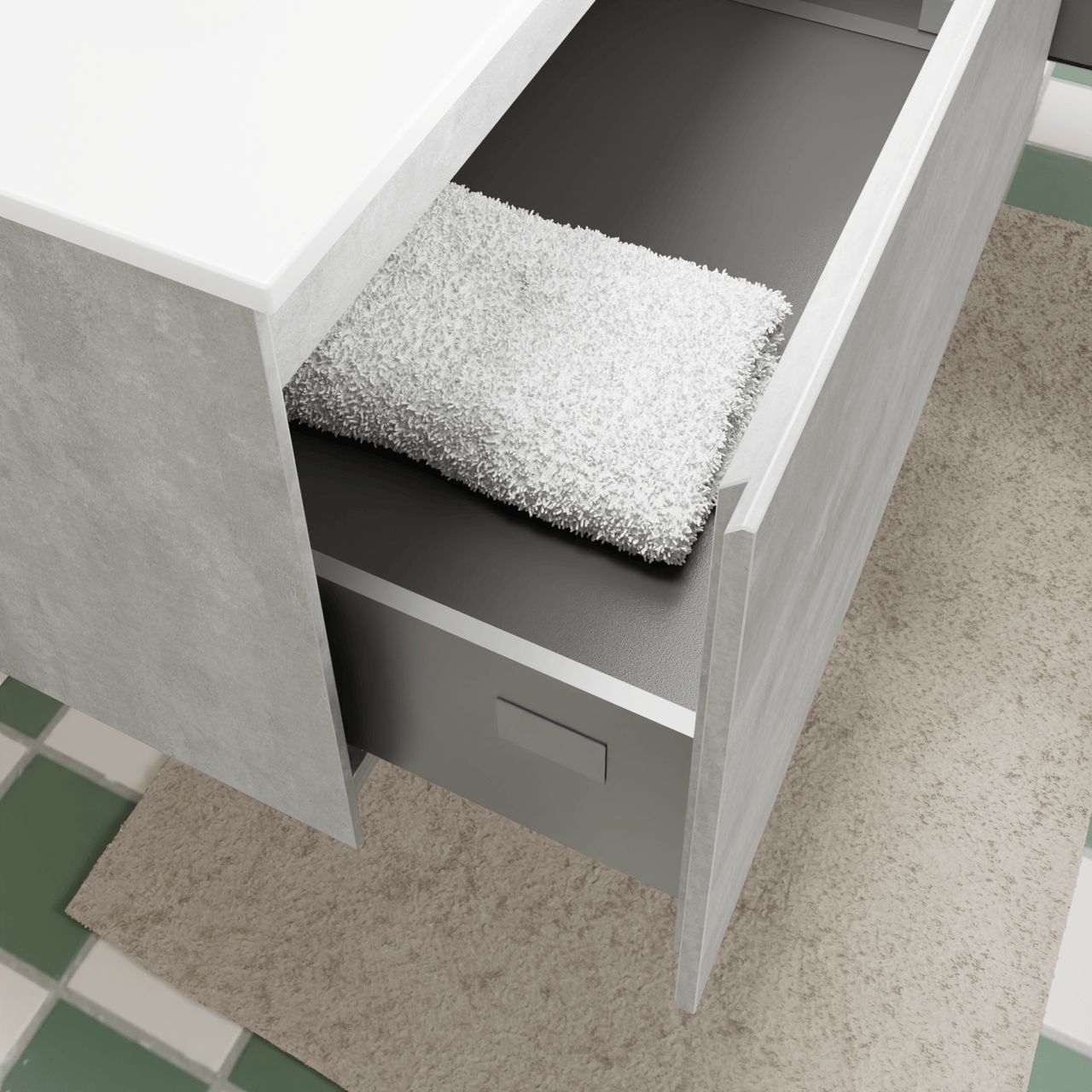 Storke Edge meuble salle de bains suspendu 135 x 52 cm béton gris foncé avec Mata plan simple en solid surface blanc mat