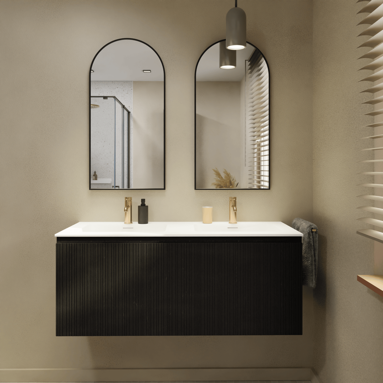 Storke Ribs meuble sous-vasque suspendu 120 x 52 cm chêne noir 2 tiroirs