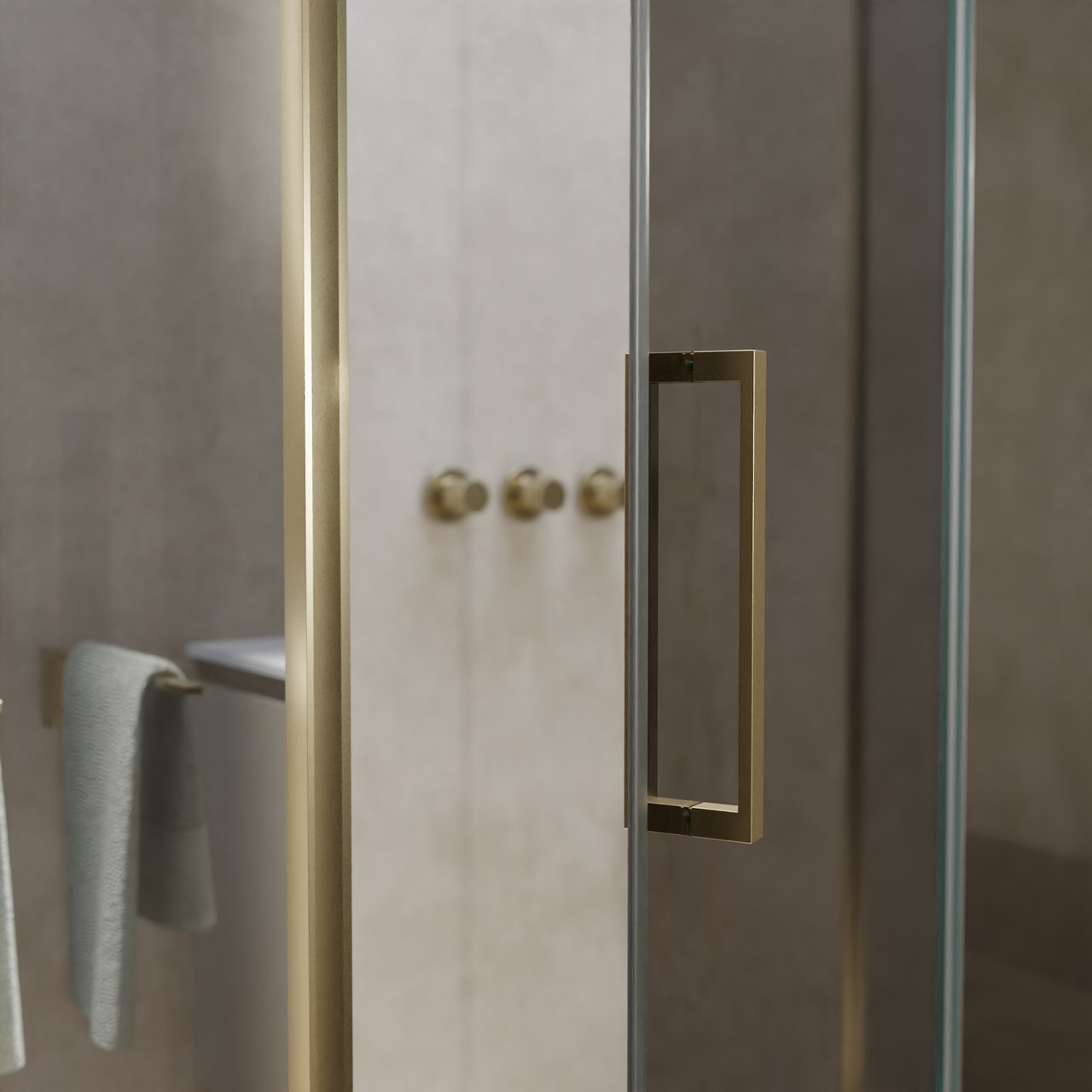 Balmani Senses Design douche en coin avec porte pivotante à droite et paroi latérale fixe, 140 x 90 cm, Miroir Reflex, Profil Brushed Champagne Gold, coating inclus, coating inclus